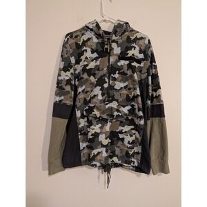 VTG Triple Five Soul 1/2 Zip Up Pocket Hoodie Sweater Size Large Camo Green Blue